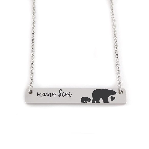 Women's Mama Bear Silver Tone Pendant Necklace Mother’s Day Gift Engrave… - Picture 2 of 3